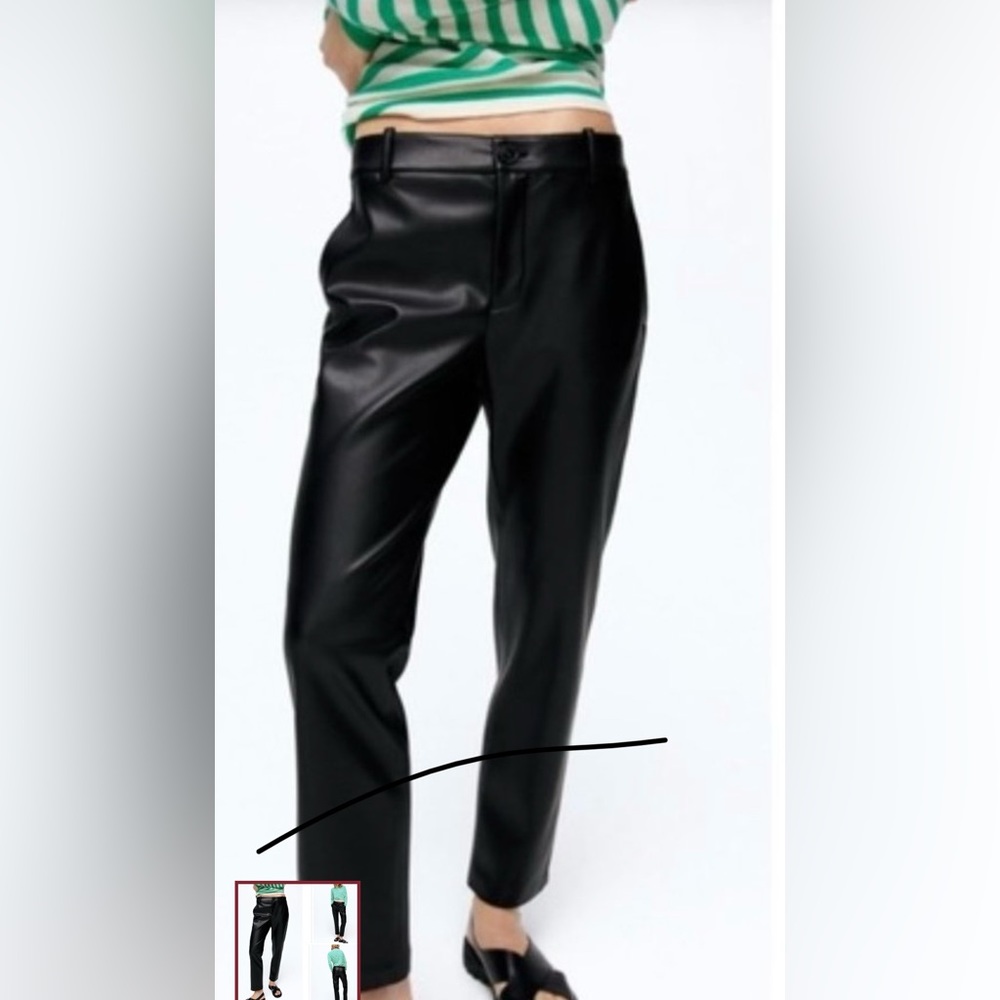 14. Large/ 12 NWOT Black faux leather zip front boot cut pants 18 waist